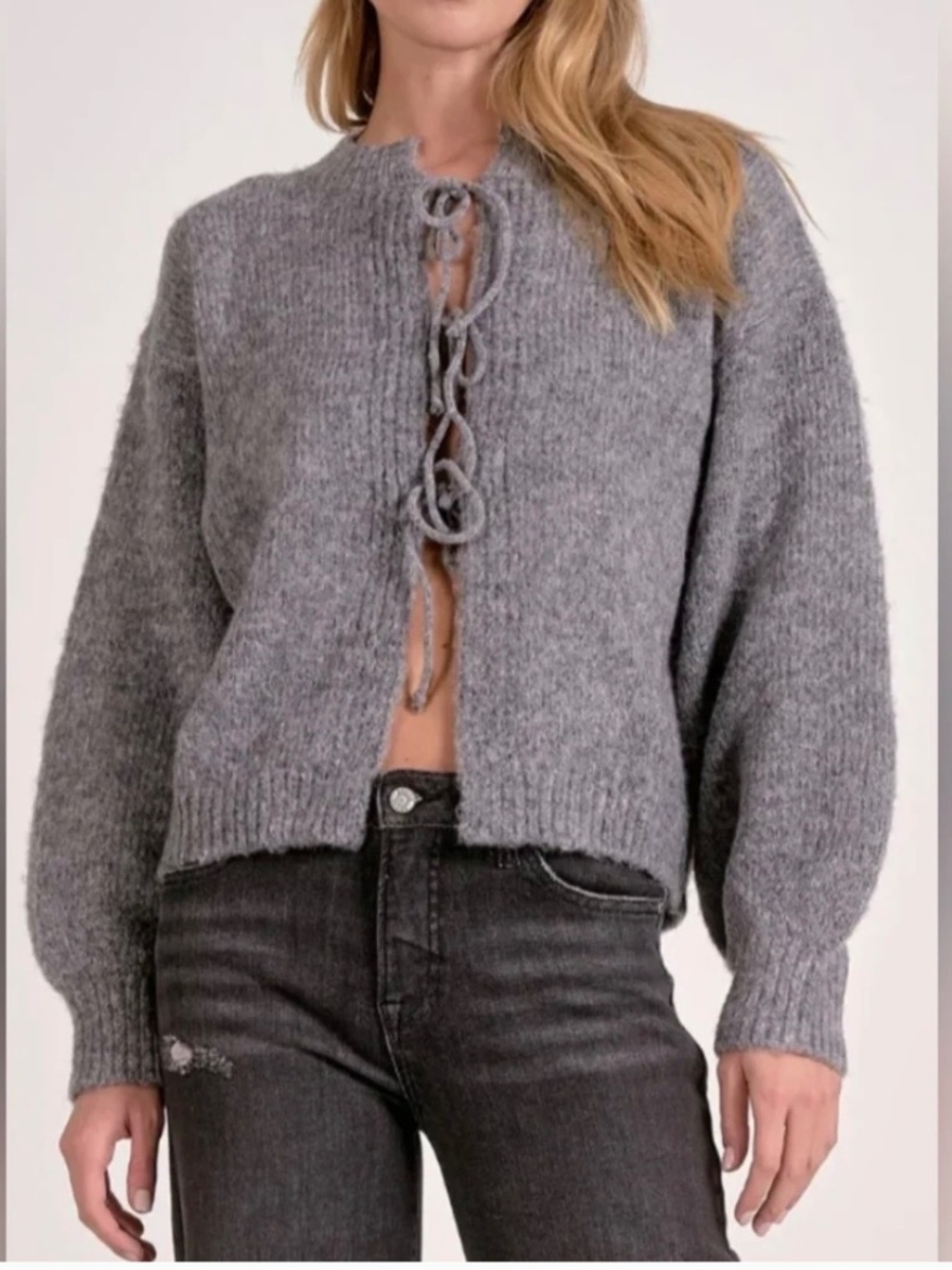 Elan Tie Front grey cardigan Size Small